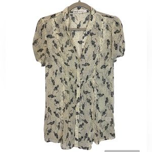 KIRRA Kirra Blue Jay Bird Polka Dot Lace Tunic Blouse L